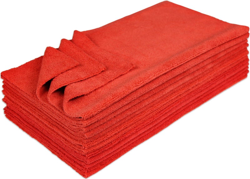 Eurow Ultrasonic Cut 300 GSM Microfiber Cleaning Towels, Streak-Free, Lint-Free, Ultra Absorbent, Scratch-Safe, for Auto Detailing, Home, Kitchen & Multipurpose Use, 16x16, 12-Pack, Red - Image 1
